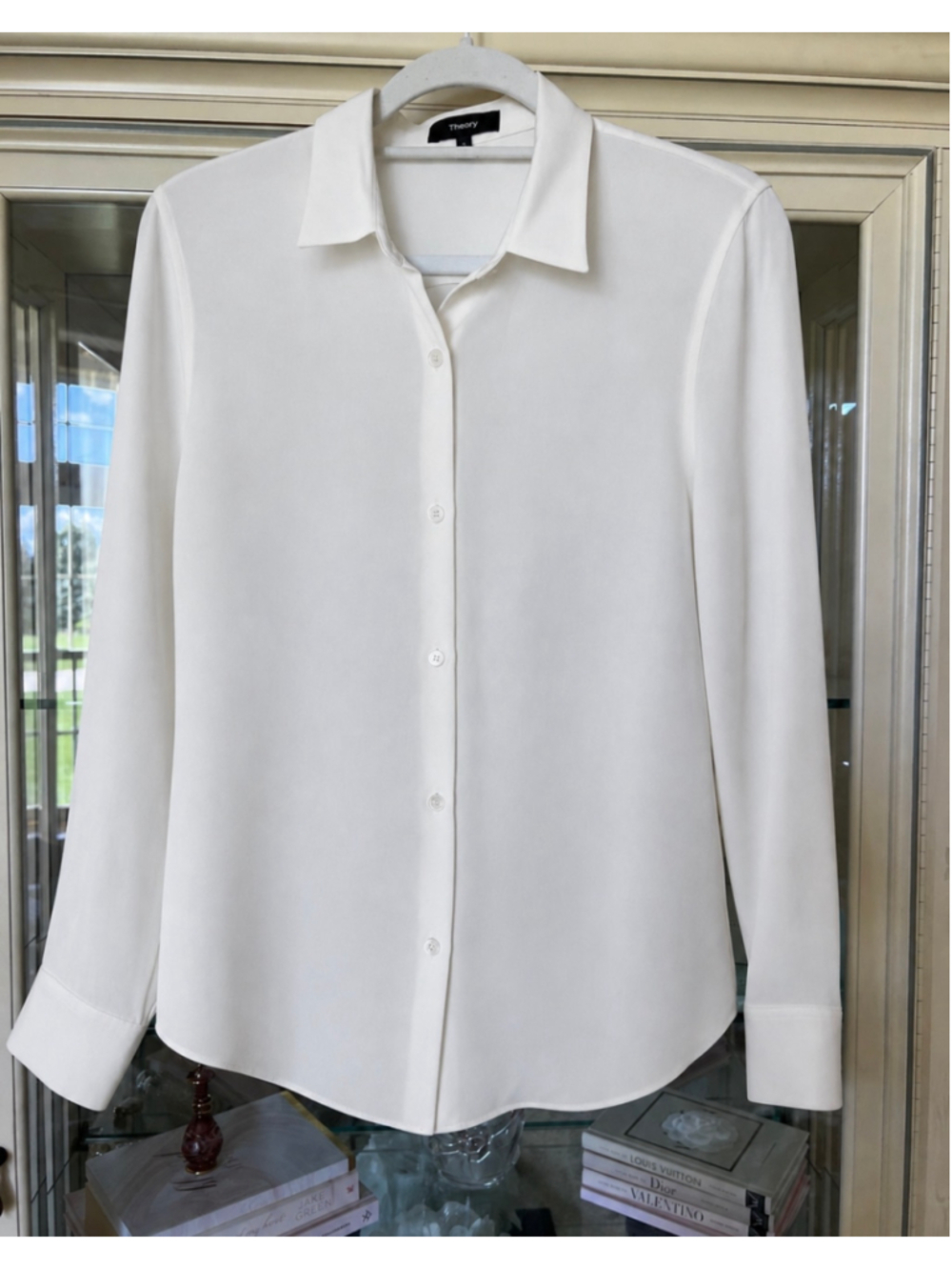 Theory Button Down Shirt Ivory 100% Silk Size S